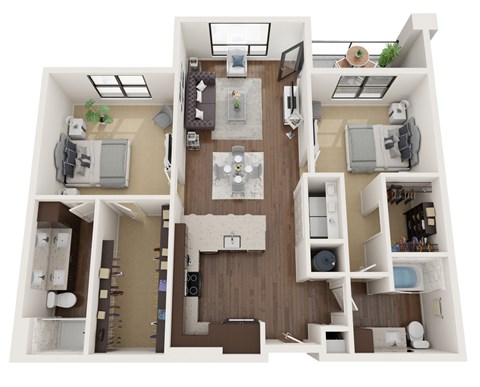 Floor plan for 2 beds, 2 baths, 1171 sqft