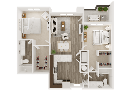 Floor plan for 2 beds, 2 baths, 1131 sqft