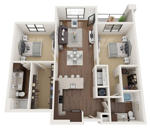 Floor plan for 2 beds, 2 baths, 1262 sqft