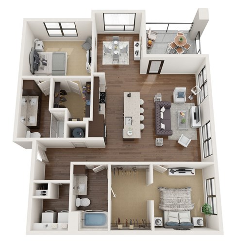 Floor plan for 2 beds, 2 baths, 1328 sqft
