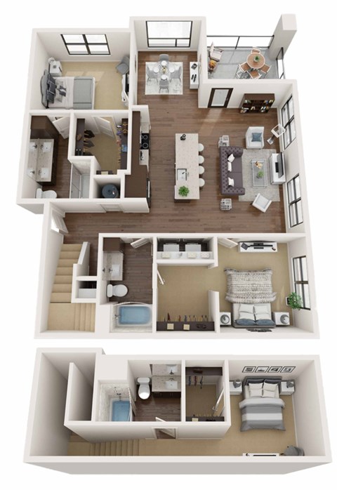 Floor plan for 3 beds, 3 baths, 1587 sqft