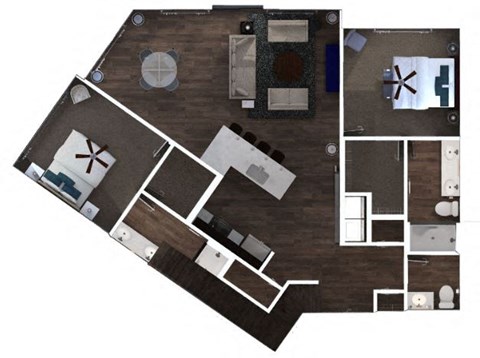 Floor plan for 2 beds, 2.5 baths, 1355 sqft
