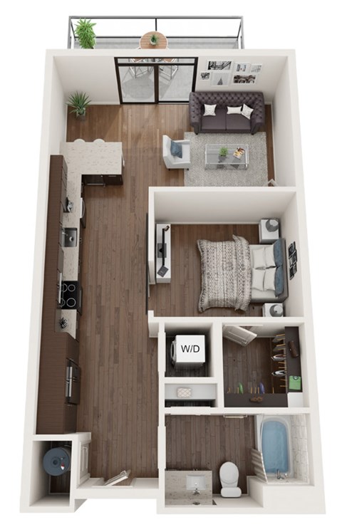 Floor plan for 1 bed, 1 bath, 571 sqft