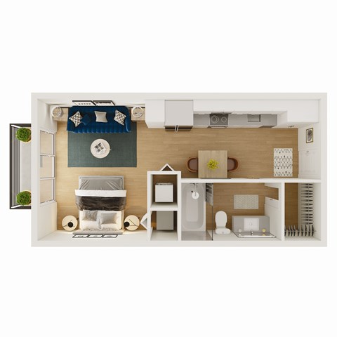 Floor plan for studio, 1 bath, 462 sqft