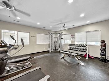 A gym with weights