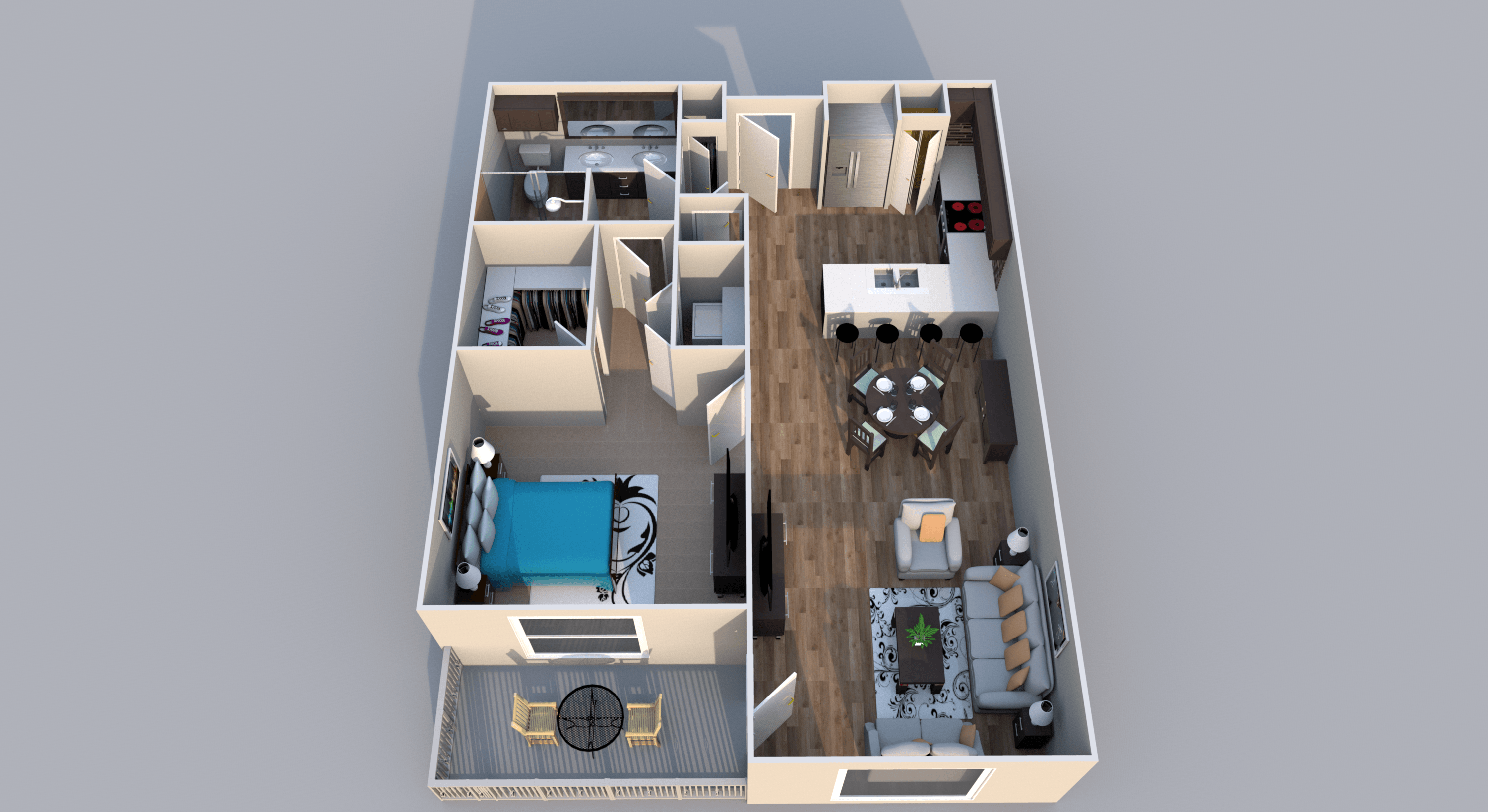 Floor plan for 1 bed, 1 bath, 808 sqft
