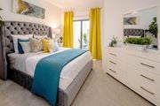 Kansas City apartment for rent - Bedroom with bed and pillows, curtainsat 44 Washington, Kansas City, Missouri