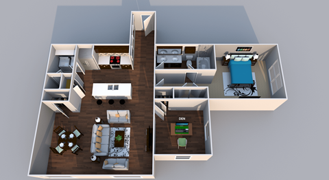Floor plan for 1 bed, 1 bath, 1074 sqft