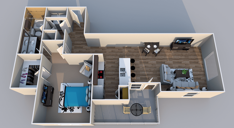 Floor plan for 1 bed, 1 bath, 998 sqft