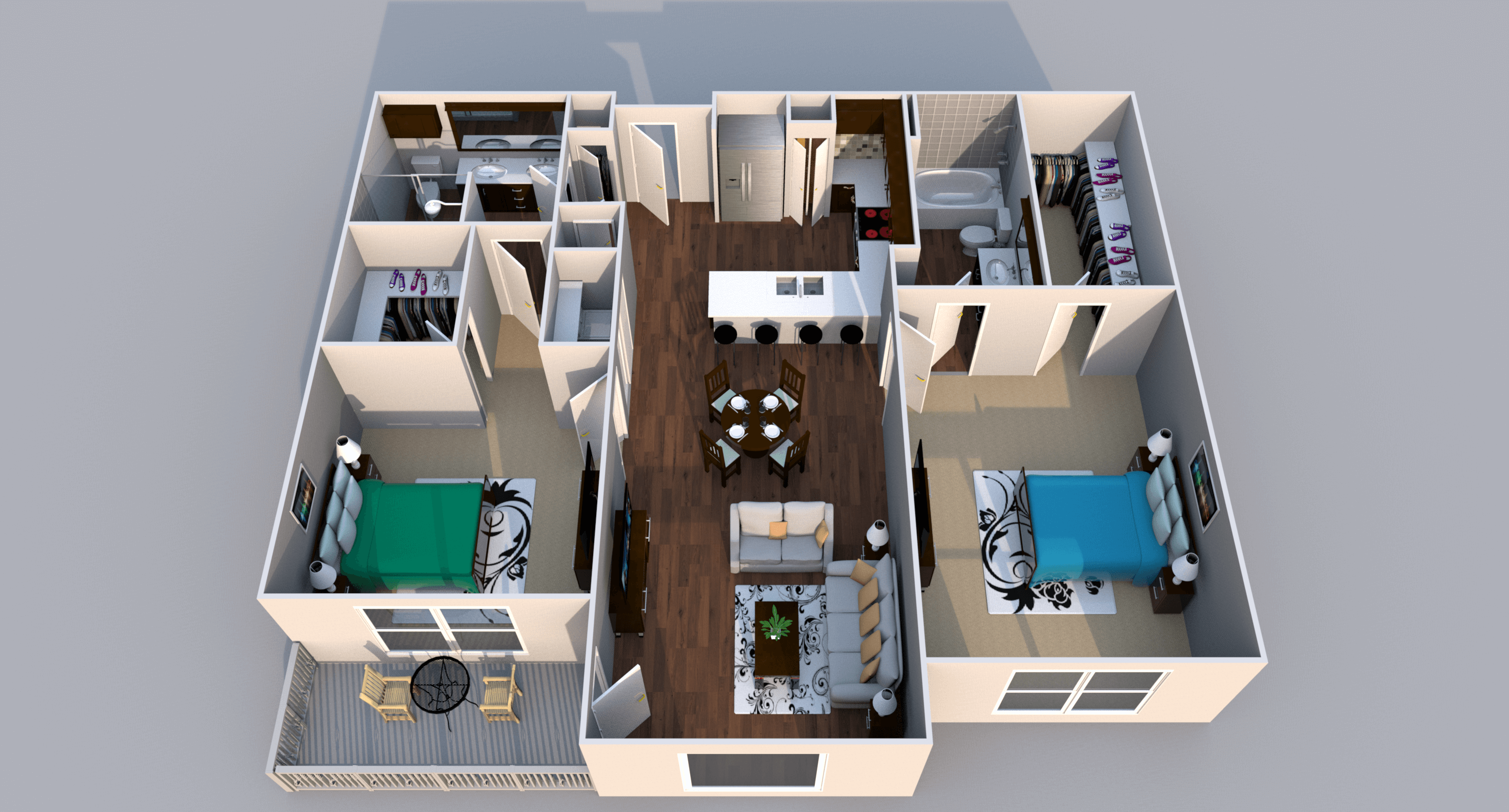 Floor plan for 2 beds, 2 baths, 1228 sqft