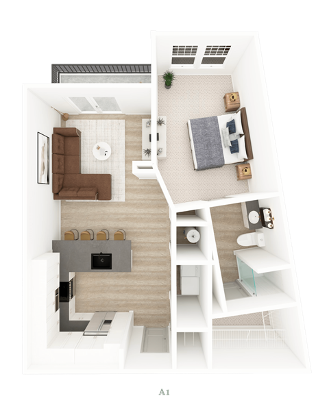 Floor plan for 1 bed, 1 bath, 996 sqft