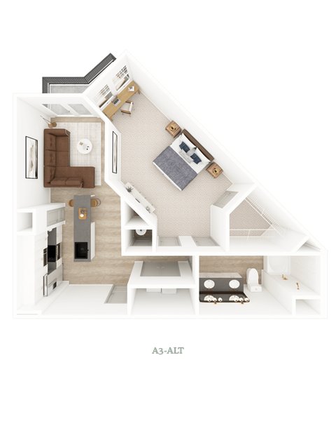 Floor plan for 1 bed, 1 bath, 878 sqft