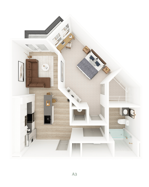 Floor plan for 1 bed, 1 bath, 781 sqft