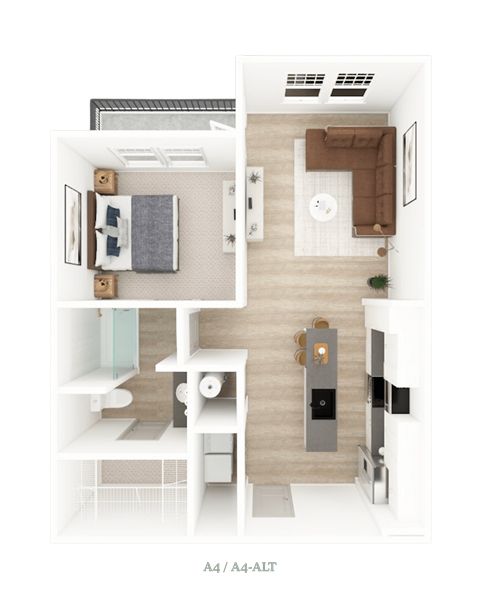 Floor plan for 1 bed, 1 bath, 744 sqft