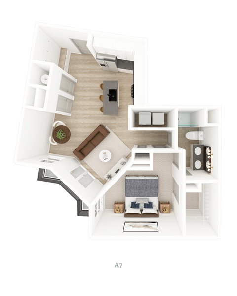 Floor plan for 1 bed, 1 bath, 907 sqft
