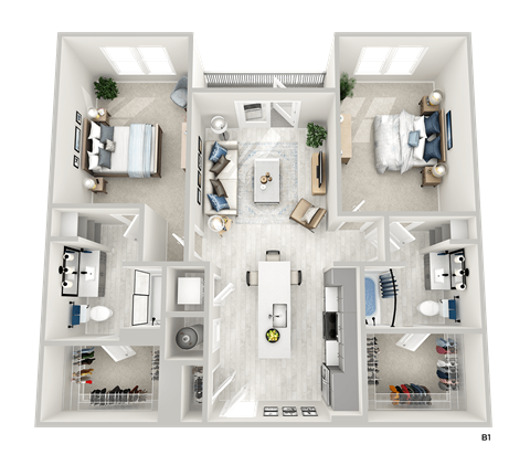 Floor plan for 2 beds, 2 baths, 1091 sqft