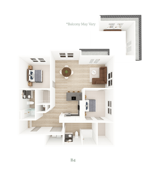 Floor plan for 2 beds, 2 baths, 1158 sqft