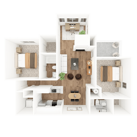 Floor plan for 2 beds, 2 baths, 1256 sqft