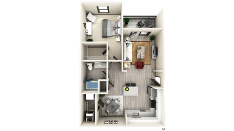 Floor plan for 1 bed, 1 bath, 898 sqft
