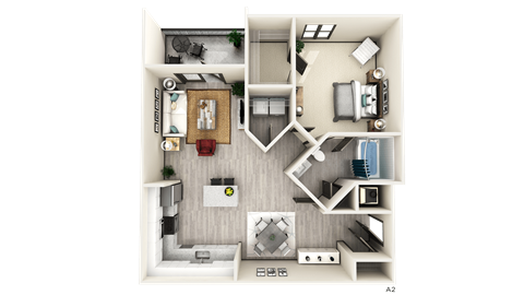 Floor plan for 1 bed, 1 bath, 915 sqft