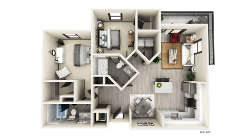 Floor plan for 2 beds, 2 baths, 1198 sqft