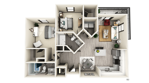 Floor plan for 2 beds, 2 baths, 1198 sqft