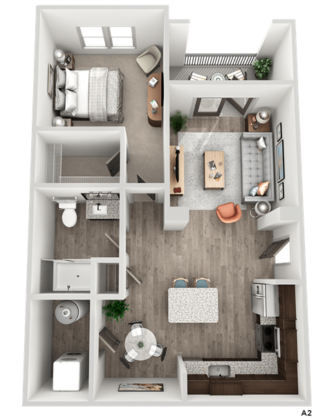 Floor plan for 1 bed, 1 bath, 740 sqft