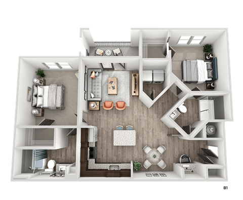 Floor plan for 2 beds, 2 baths, 1114 sqft