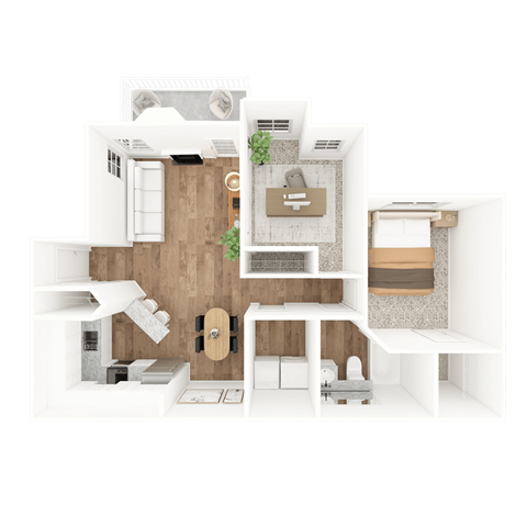 Floor plan for 1 bed, 1 bath, 1000 sqft