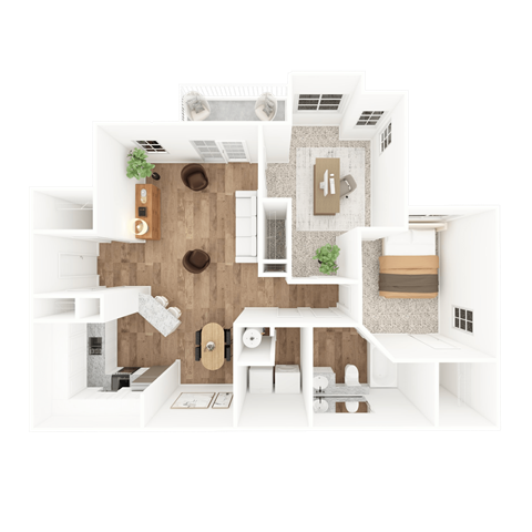 Floor plan for 1 bed, 1 bath, 1061 sqft