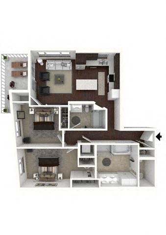 Floor plan for 2 beds, 2 baths, 1172 sqft