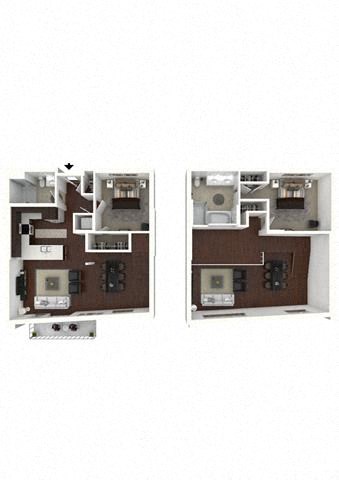 Floor plan for 2 beds, 2 baths, 1376 sqft