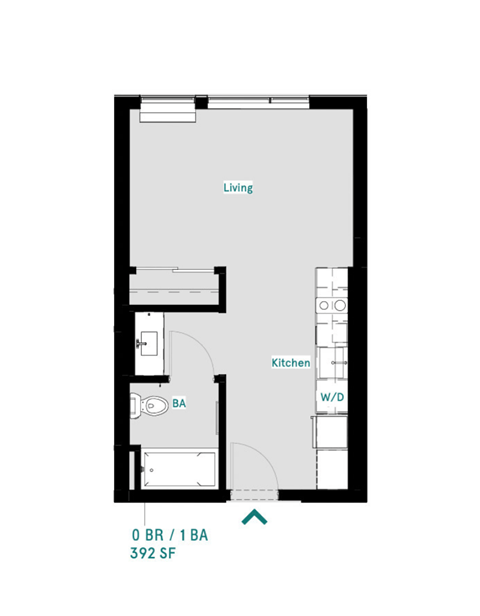 Floor plan for studio, 1 bath, 392 sqft