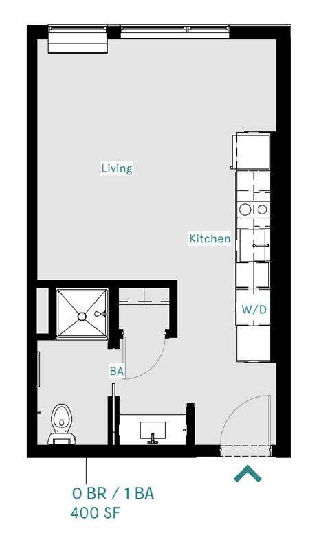 Floor plan for studio, 1 bath, 391 sqft
