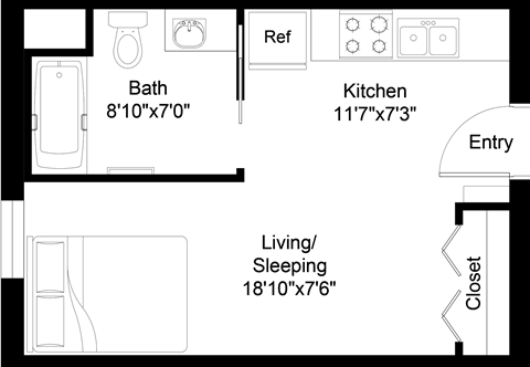 Floor plan for studio, 1 bath, 325 sqft