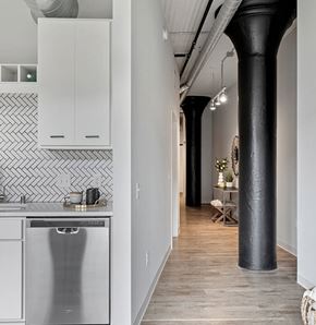 St. Paul apartment for rent - A kitchen with a dishwasher and a sink.