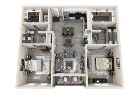 Floor plan for 2 beds, 2 baths, 1032 sqft