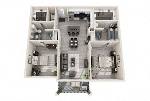 Floor plan for 2 beds, 2 baths, 1063 sqft