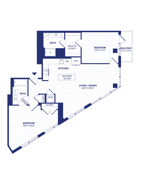 Floor plan for 2 beds, 2 baths, 1162 sqft