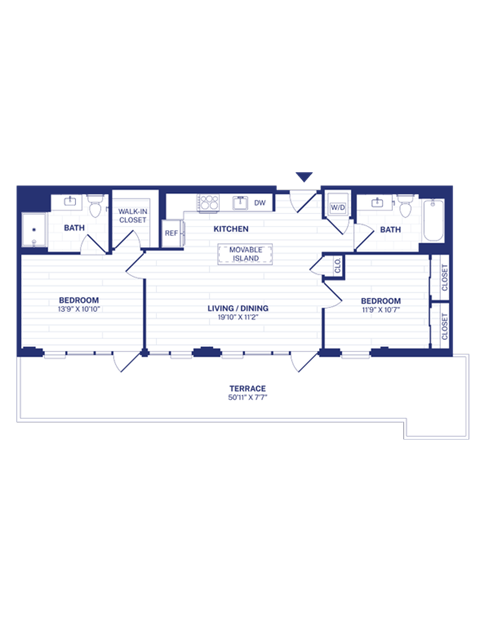 Floor plan for 2 beds, 2 baths, 926 sqft
