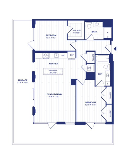 Floor plan for 2 beds, 2 baths, 1157 sqft