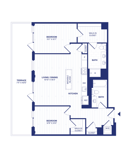 Floor plan for 2 beds, 2 baths, 1112 sqft
