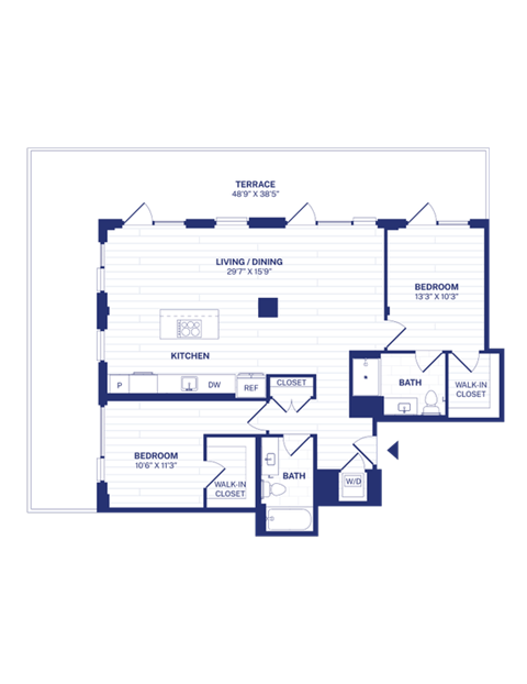 Floor plan for 2 beds, 2 baths, 1174 sqft