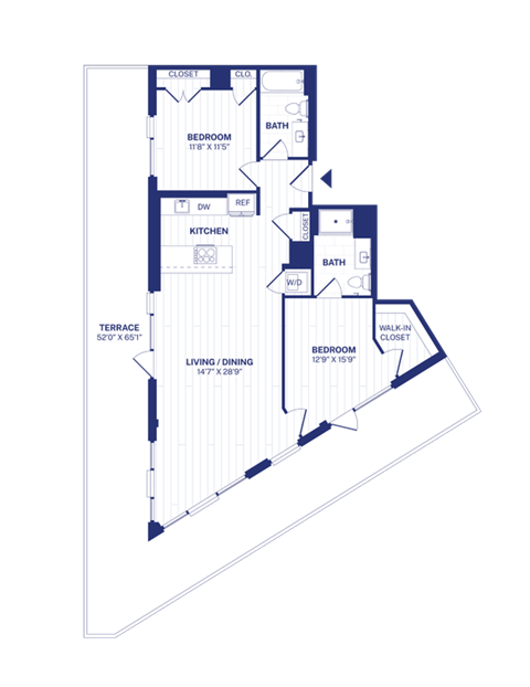 Floor plan for 2 beds, 2 baths, 1123 sqft