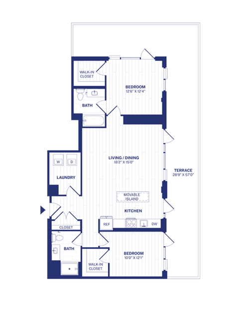 Floor plan for 2 beds, 2 baths, 1178 sqft