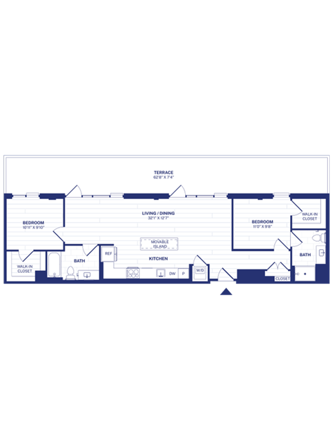 Floor plan for 2 beds, 2 baths, 1062 sqft