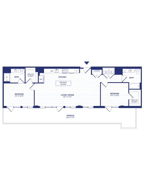 Floor plan for 2 beds, 2 baths, 1224 sqft