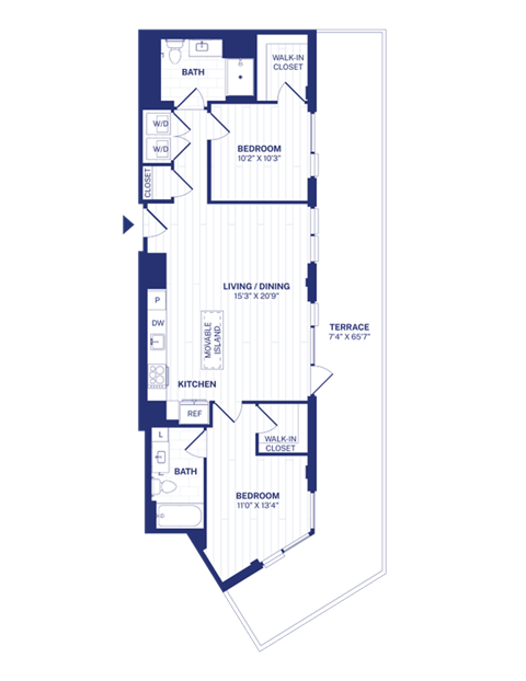 Floor plan for 2 beds, 2 baths, 1014 sqft