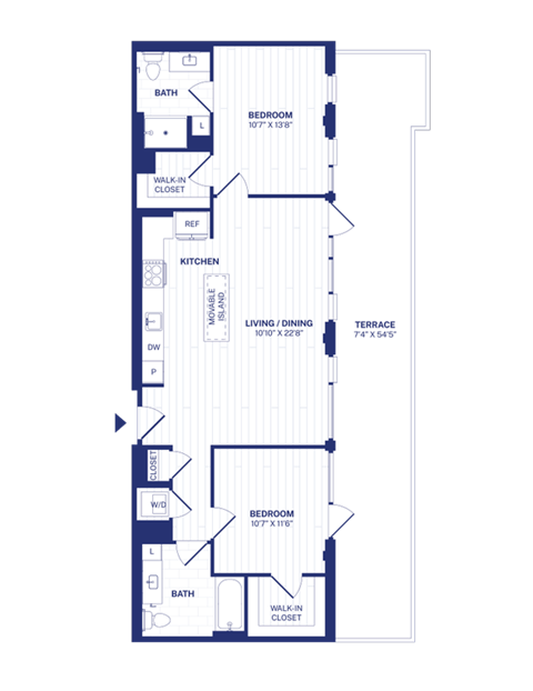 Floor plan for 2 beds, 2 baths, 1015 sqft