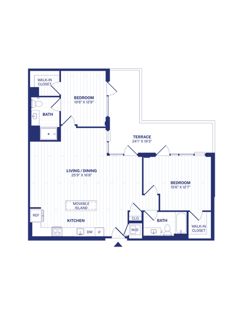 Floor plan for 2 beds, 2 baths, 1205 sqft